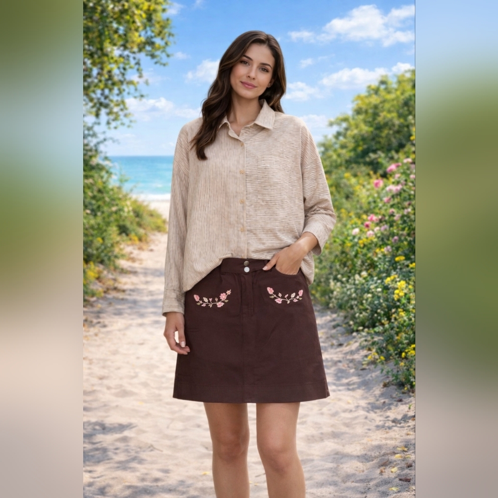 Trigelle Brown Skort with Floral Embroidery. Size 4
